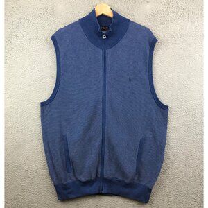 Polo‎ Ralph Lauren Mens Blue Zip-Up Sleeveless Sweater Vest Size XL Cotton